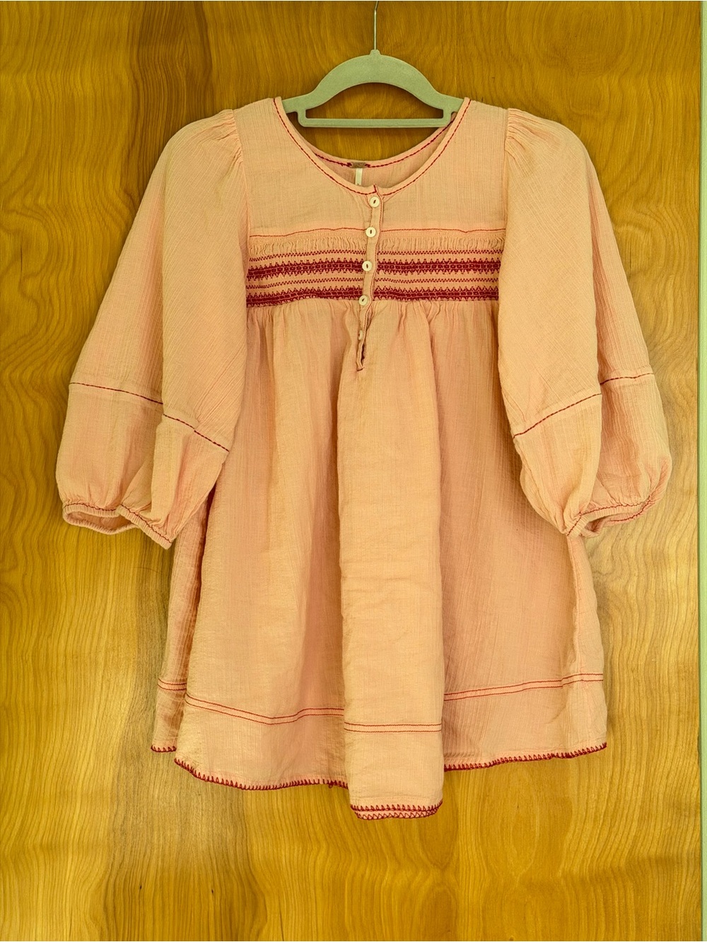 Free People Pink Embroidered Cotton Boho Tunic Dress M